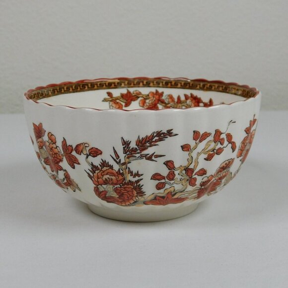 Spode Indian Tree Cranberry Bowl Old Backstamp 5 inches Scalloped Orange Rust - Picture 1 of 8